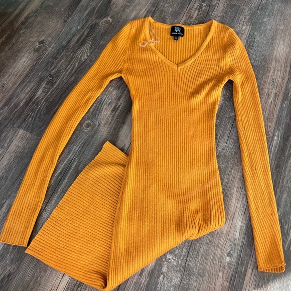 Derek Heart Mustard Ribbed Knit Dress - Picture 1 of 2